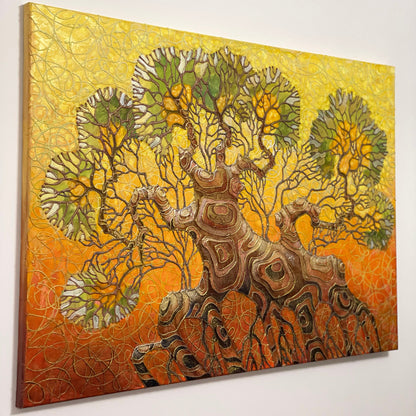 Abstract Tree Painting on Canvas Oak Tree Painting Original Large Golden Tree of Life Wall Art Impasto Painting Gold Family Tree Artwork