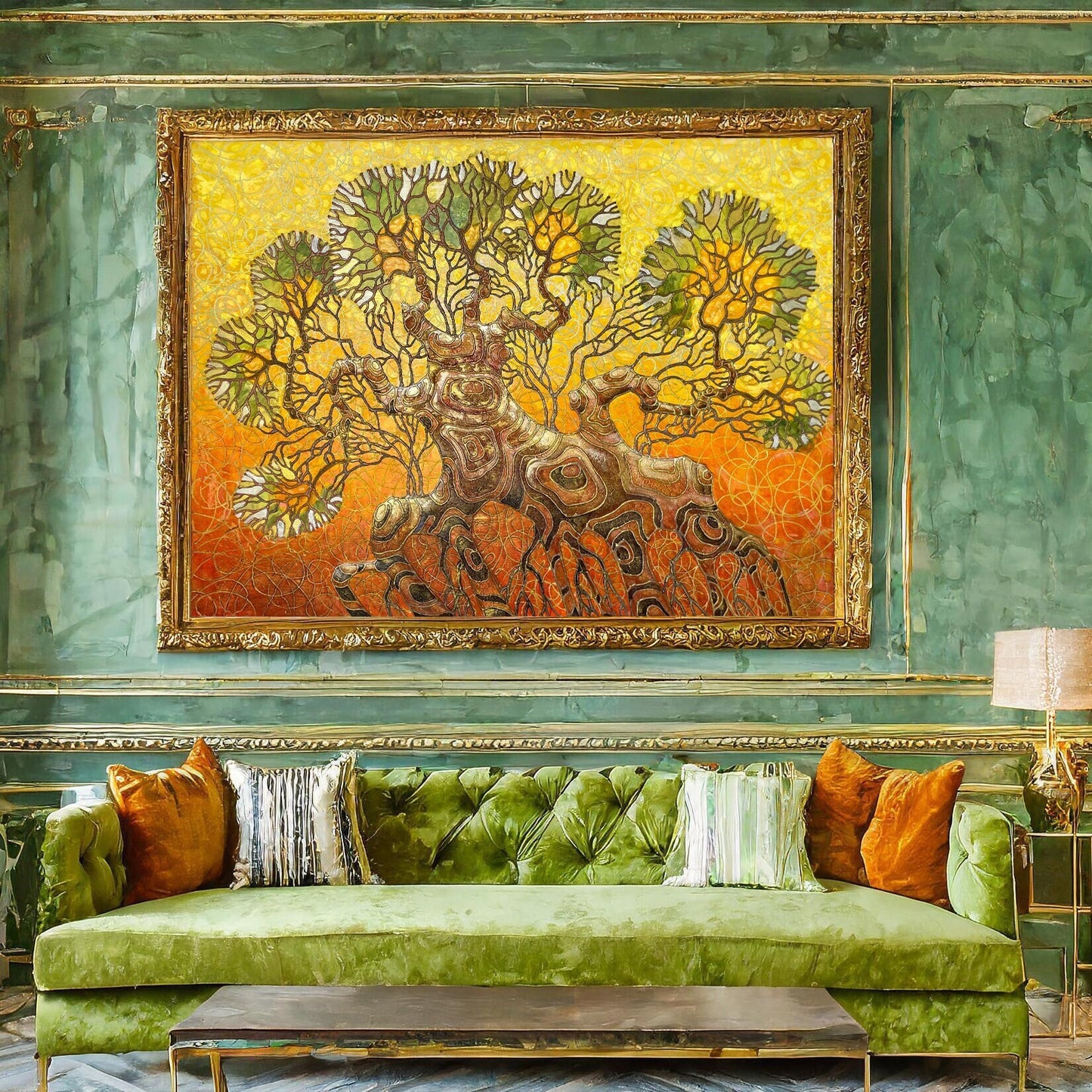 Abstract Tree Painting on Canvas Oak Tree Painting Original Large Golden Tree of Life Wall Art Impasto Painting Gold Family Tree Artwork