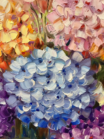 Hydrangea Painting Original Hydrangeas Painting on Canvas Flower Artwork Spring Flower Oil Painting Hydrangea Wall Art Colorful Flower Art