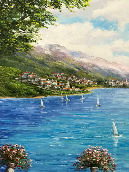 Italy Cafe Painting Original, Amalfi Coast Wall Art, Mediterranean Scenery Oil painting, Sorrento Italy Artwork