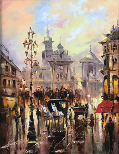 Prague Oil Painting Original Prague Wall Art Old Town Painting on Canvas Impressionist Street Scene Painting European City Street Art