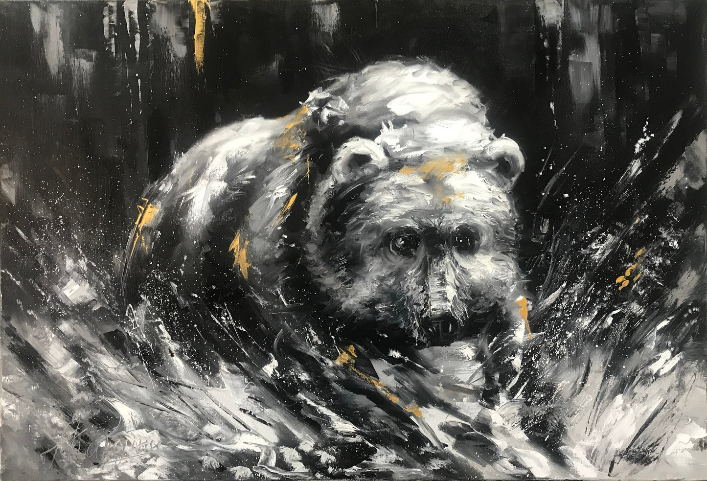 Large Bear Oil Painting Original Grizzly Bear Oil Painting Wildlife Art Black Bear Wall Art Modern Abstract Bear Painting Original Art