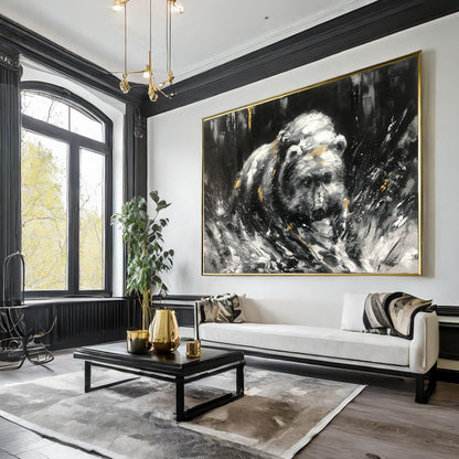 Large Bear Oil Painting Original Grizzly Bear Oil Painting Wildlife Art Black Bear Wall Art Modern Abstract Bear Painting Original Art