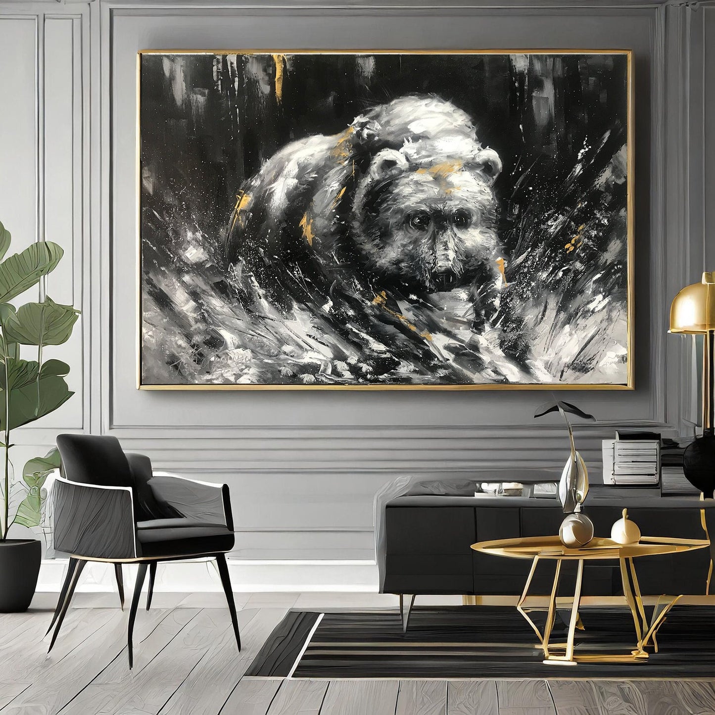 Large Bear Oil Painting Original Grizzly Bear Oil Painting Wildlife Art Black Bear Wall Art Modern Abstract Bear Painting Original Art