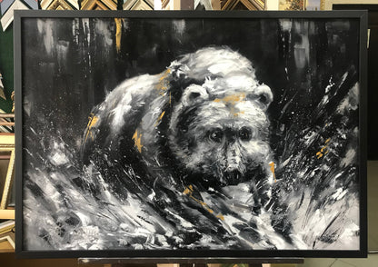 Large Bear Oil Painting Original Grizzly Bear Oil Painting Wildlife Art Black Bear Wall Art Modern Abstract Bear Painting Original Art