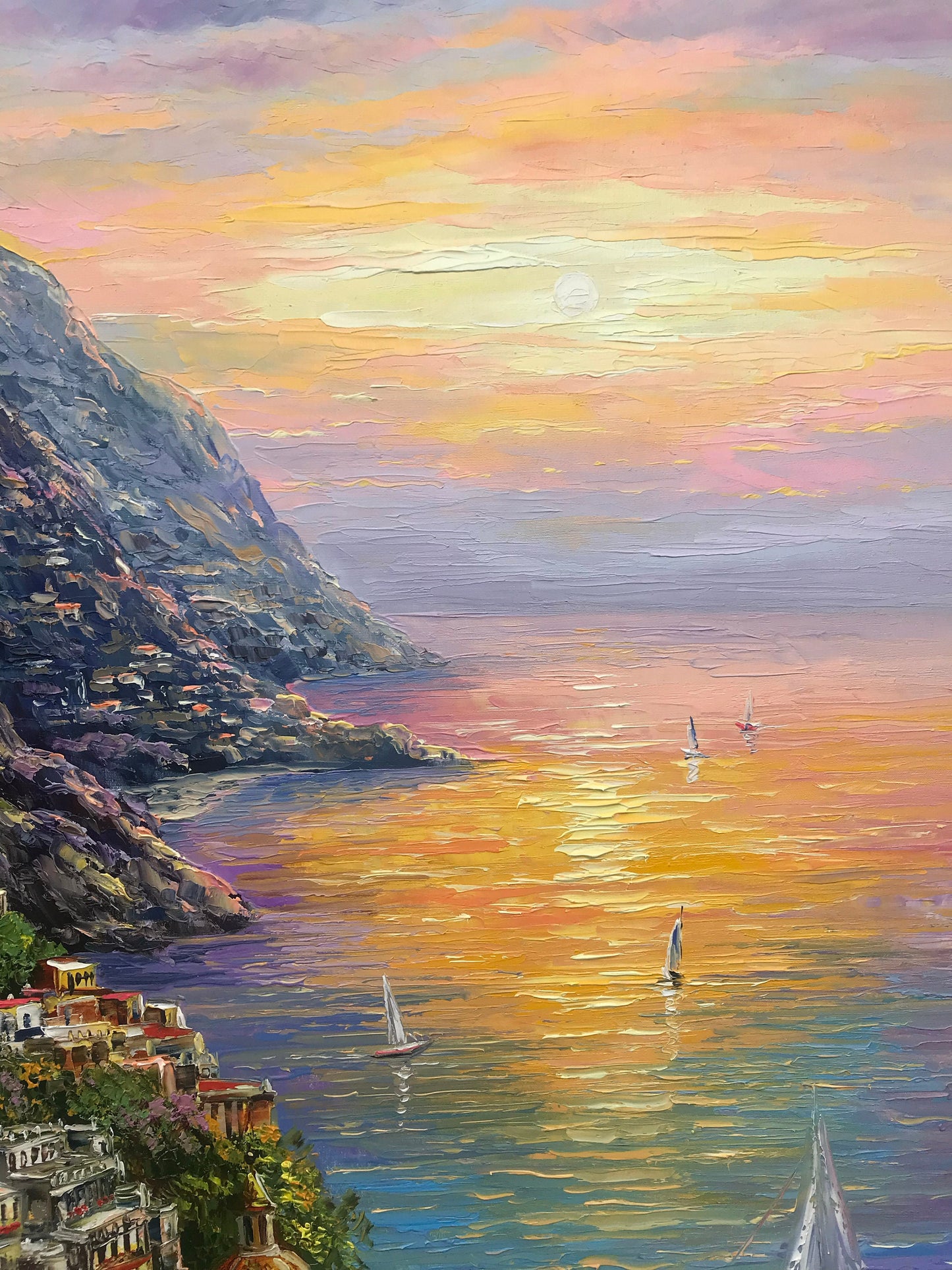 Positano Amalfi Coast Oil Painting Original, Famous Painting Italy Wall Art, Most Beautiful Coastal Italian Towns Painting