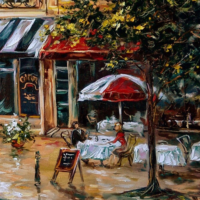 French Cafe Oil Painting Original Paris Cafe Painting Canvas French Street Scene Paintings France Street View Painting French Themed Gifts