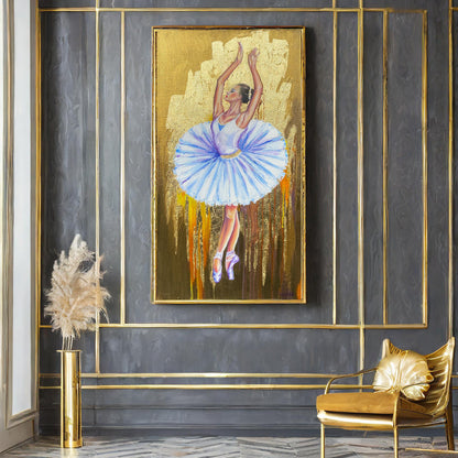 Dancing Ballerina Oil Painting Original Ballet Dancer Art Ballet Paintings Gold Ballerina in White Dress Oil Painting Ballerina Wall Decor