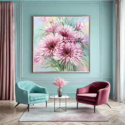 Gerbera Daisy Painting Original Pink Flower Art Textured Flower Oil Painting Daisy Artwork Large Abstract Flower Painting on Canvas