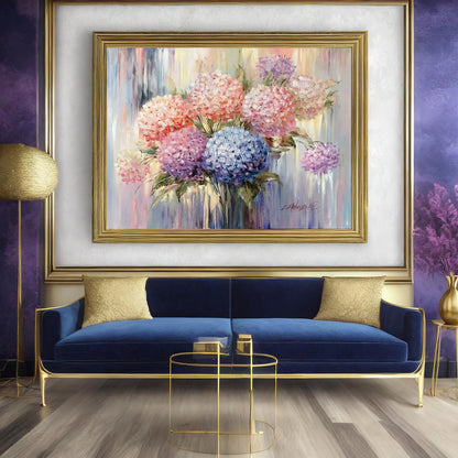 Hydrangea Painting Original Blue Hydrangea Wall Art Pink Abstract Flowers Paintings on Canvas Contemporary Handmade Painting Textured Art