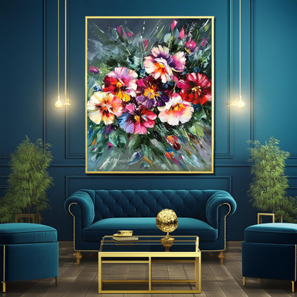 Pansies Painting Original Pansies Art Impasto Painting on Canvas Purple Flowers Art Spring flowers Oil Painting Purple Green Floral Wall Art