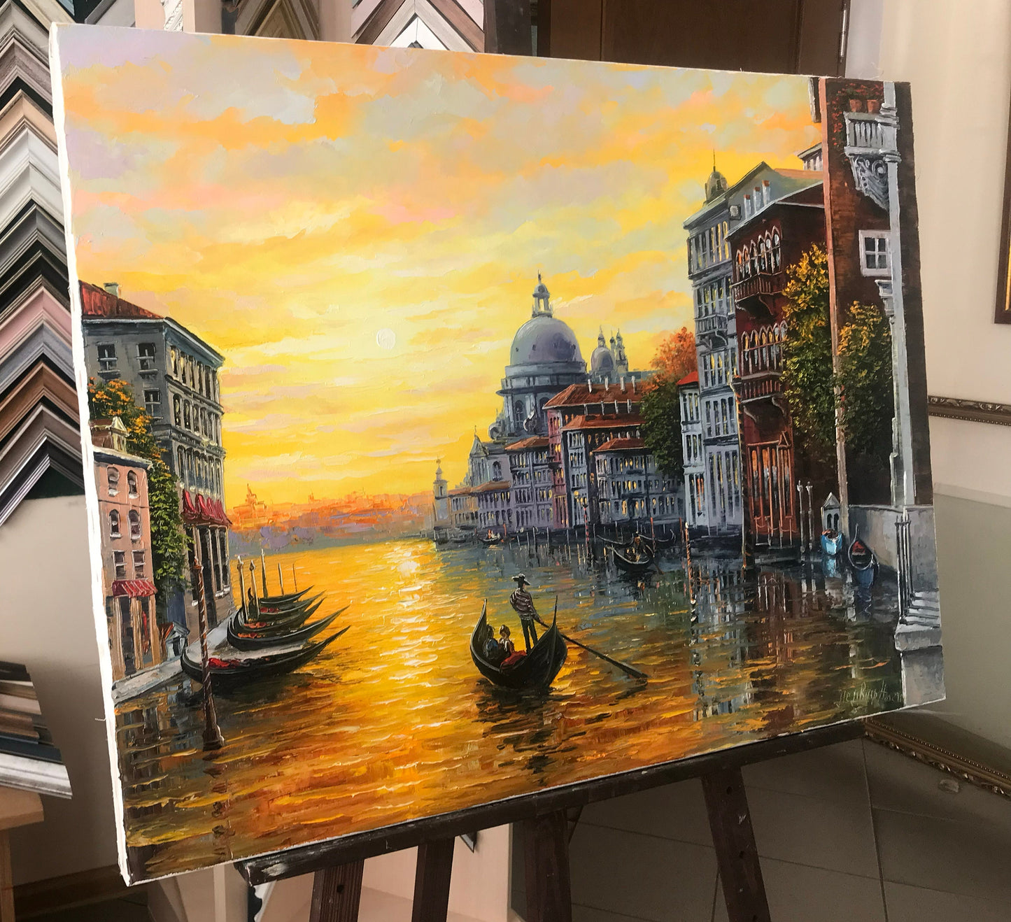 Venice Landscape Painting on Canvas Venice Italy Wall Art Venice Canal Oil Painting Original Gondola Artwork Sunset in Venice Painting