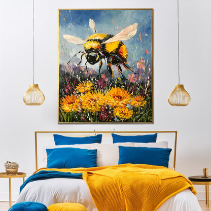 Bumble Bee Painting on Canvas Bumble Bee Decor Bee on Flower Art Bumblebee Painting Yellow Flowers Painting Bee Lovers Beekeeper Gift