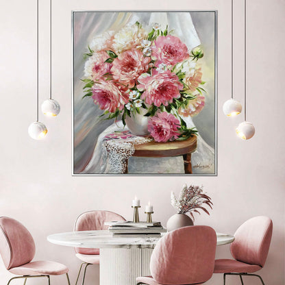 Peony Oil Painting Original Pink Peony Bouquet Painting on Canvas White and Pink Flowers in Vase Art Peonies Painting Spring Artwork