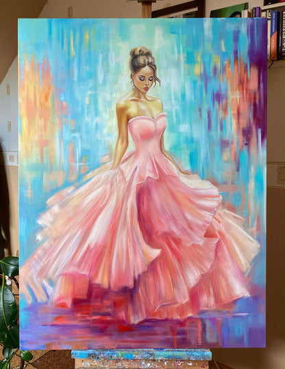 Abstract Women Paintings on Canvas Abstract Woman Wall Art Lady in Pink Dress Oil painting Original Women Artwork Elegant Paintings