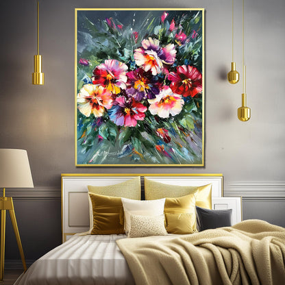 Pansies Painting Original Pansies Art Impasto Painting on Canvas Purple Flowers Art Spring flowers Oil Painting Purple Green Floral Wall Art