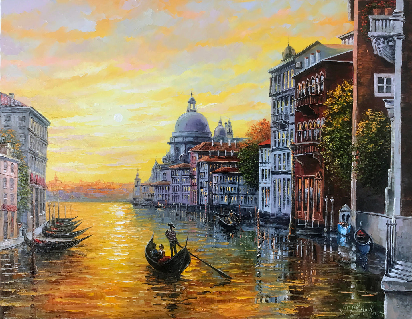 Venice Landscape Painting on Canvas Venice Italy Wall Art Venice Canal Oil Painting Original Gondola Artwork Sunset in Venice Painting