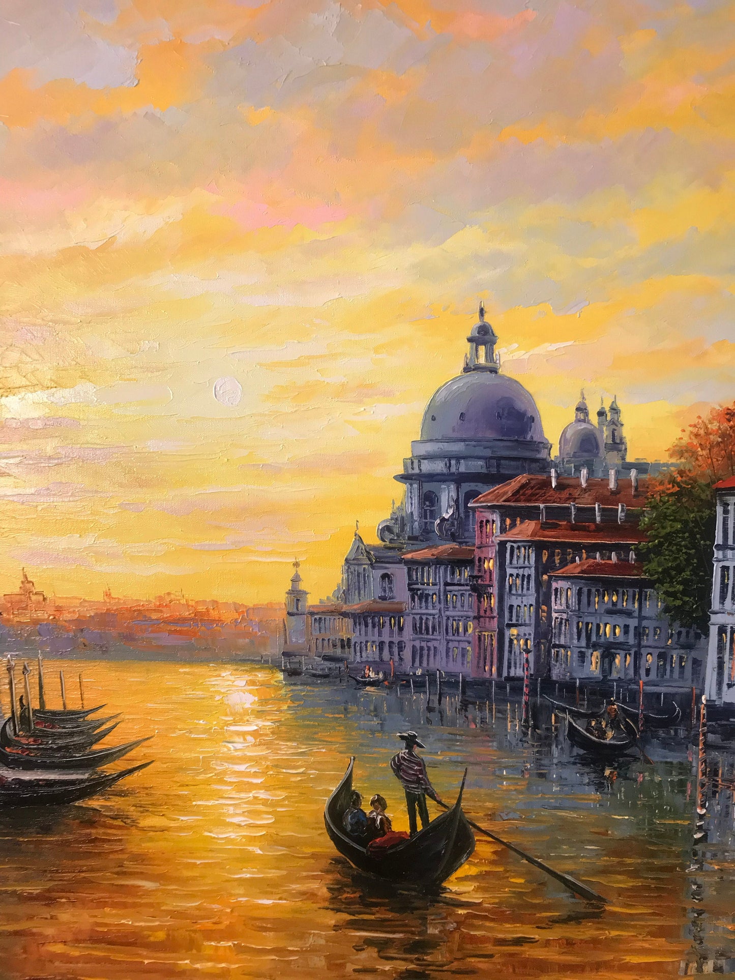 Venice Landscape Painting on Canvas Venice Italy Wall Art Venice Canal Oil Painting Original Gondola Artwork Sunset in Venice Painting