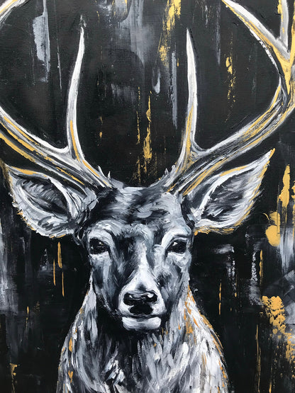 Abstract Deer Painting Original Wildlife Art Oil Deer Head Wall Art Modern Black & Gold Wild Life Painting Oversized Deer Painting Abstract