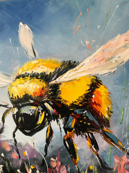 Bumble Bee Painting on Canvas Bumble Bee Decor Bee on Flower Art Bumblebee Painting Yellow Flowers Painting Bee Lovers Beekeeper Gift