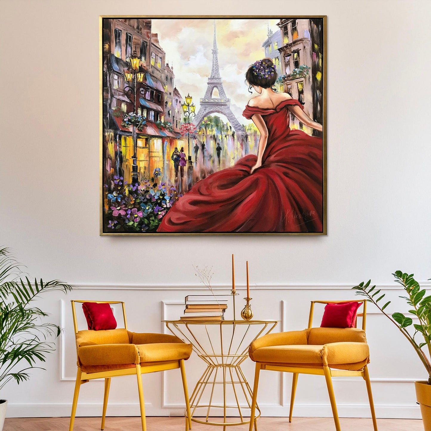 Woman in Paris Painting on Canvas Eiffel Tower Framed Art Woman in Red Painting Original Woman Canvas Wall Art Ballerina Artwork for Bedroom