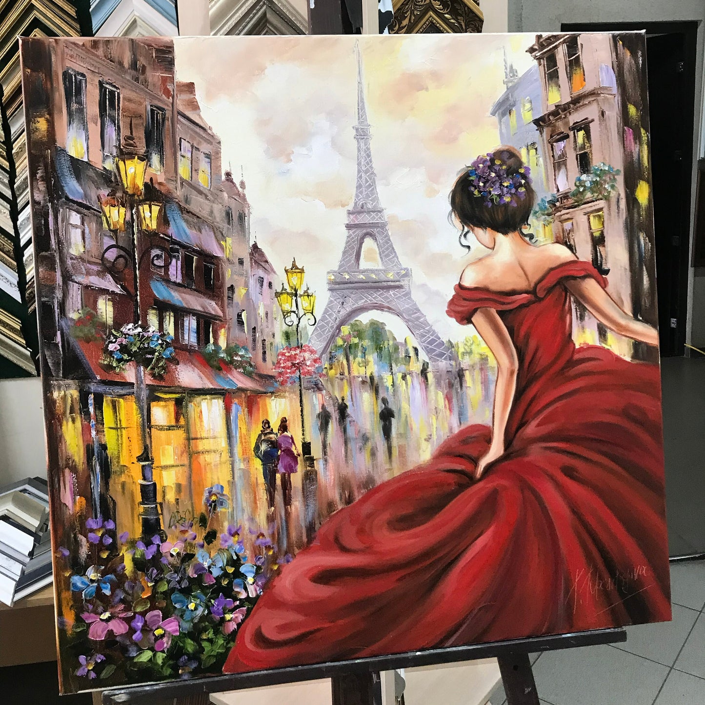 Woman in Paris Painting on Canvas Eiffel Tower Framed Art Woman in Red Painting Original Woman Canvas Wall Art Ballerina Artwork for Bedroom