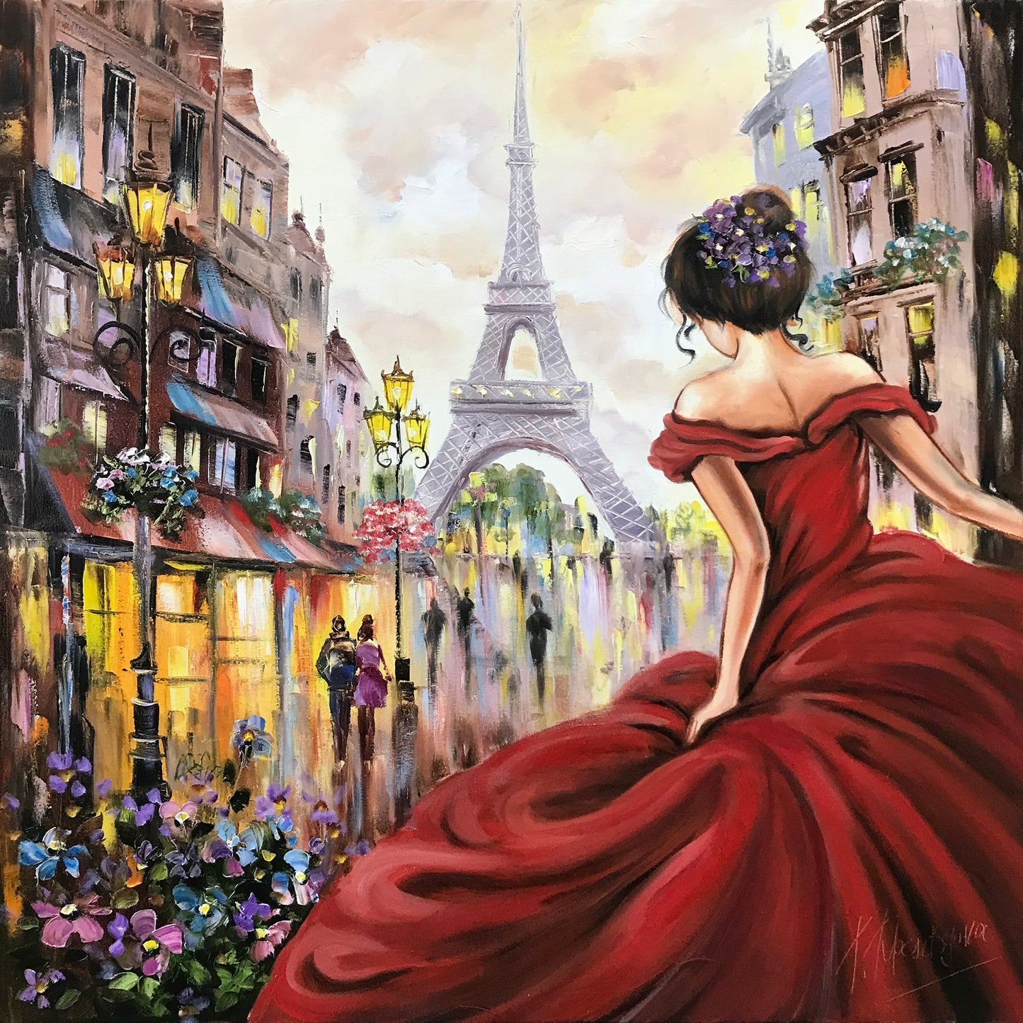 Woman in Paris Painting on Canvas Eiffel Tower Framed Art Woman in Red Painting Original Woman Canvas Wall Art Ballerina Artwork for Bedroom