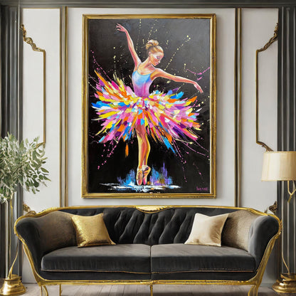 Abstract Ballet Dancer Painting on Canvas Black Ballerina Wall Decor Dancing Girl Art Ballet Art Modern Ballerina Oil Painting for Sale