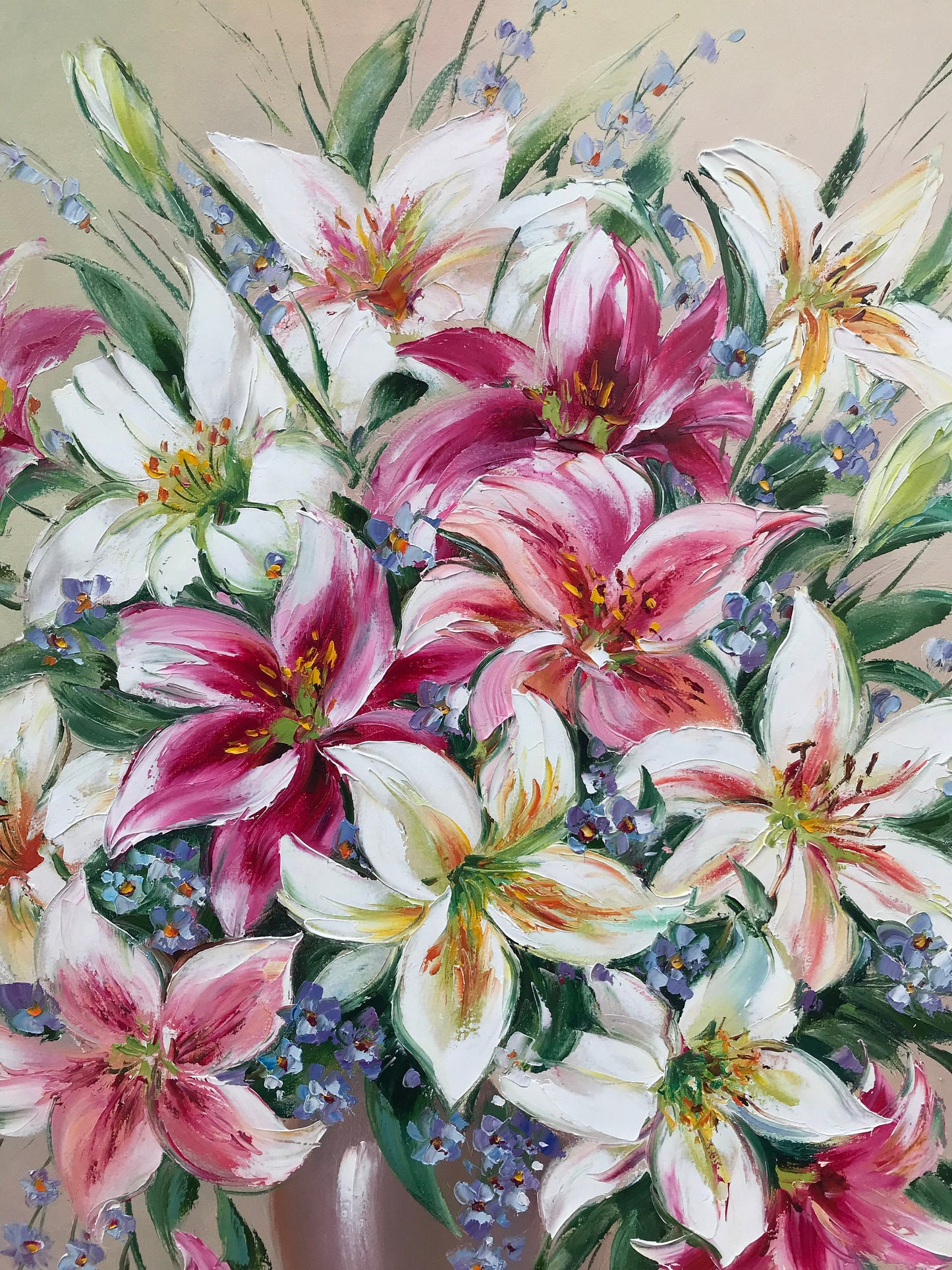 Stargazer Lily Oil Painting Original White Lilies Wall Art Floral Living Room Decor Pink Flowers Canvas Art Flower Lily Painting