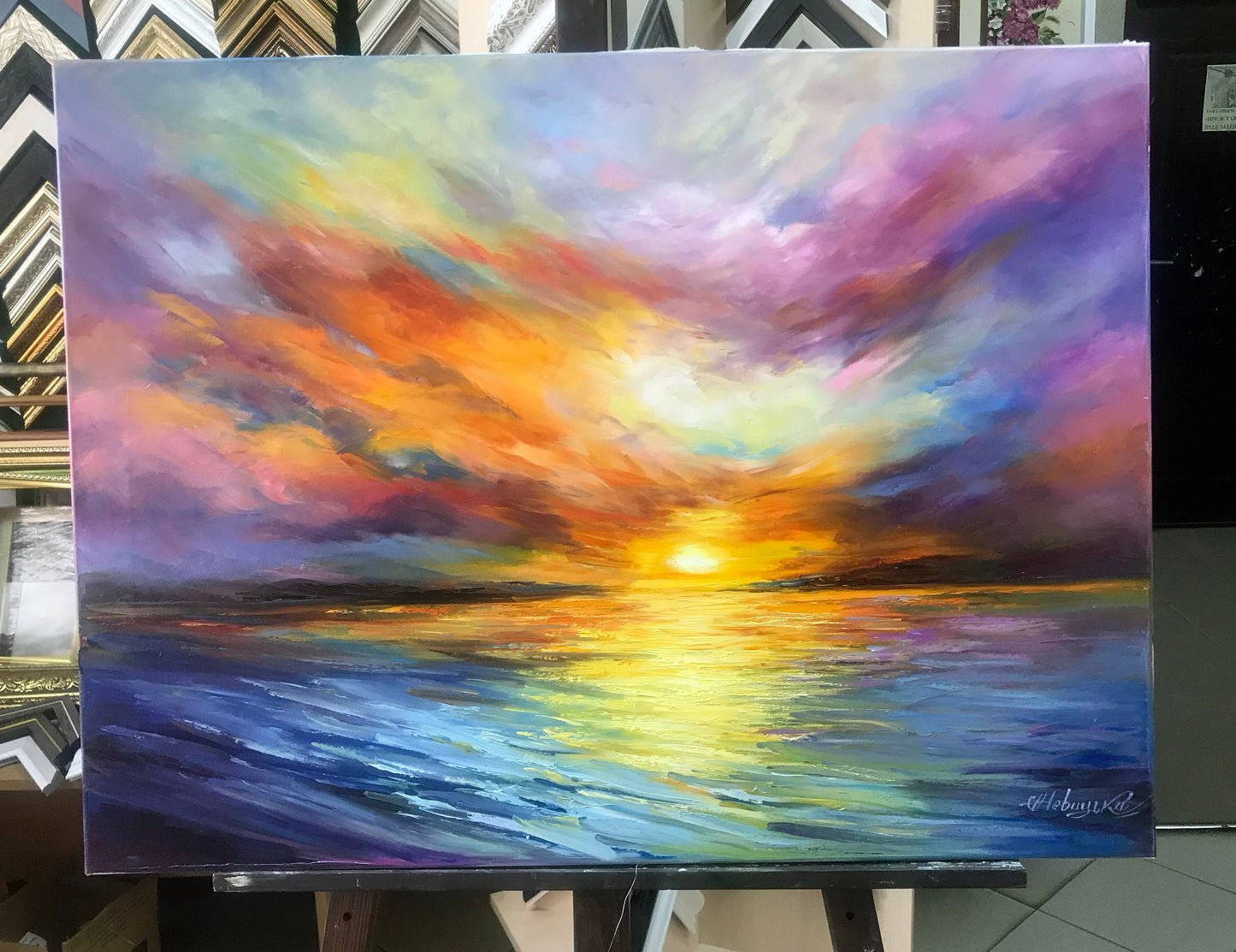 Colorful Seascape Oil Paintings on Canvas Extra Large California Orange Abstract Sunset Canvas Wall Art for Sale