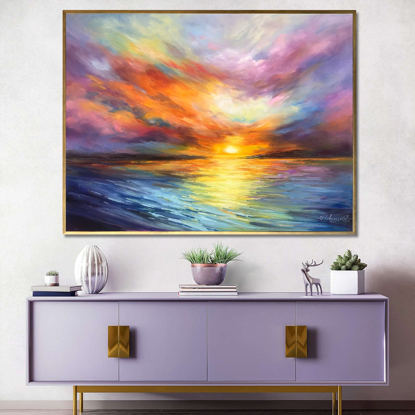 Abstract Sunset Oil Painting Original California Sunset Wall art Abstract Sunset Painting Colorful Artwork Ocean Sunset Painting on Canvas