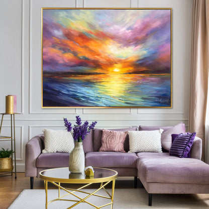 Abstract Sunset Oil Painting Original California Sunset Wall art Abstract Sunset Painting Colorful Artwork Ocean Sunset Painting on Canvas