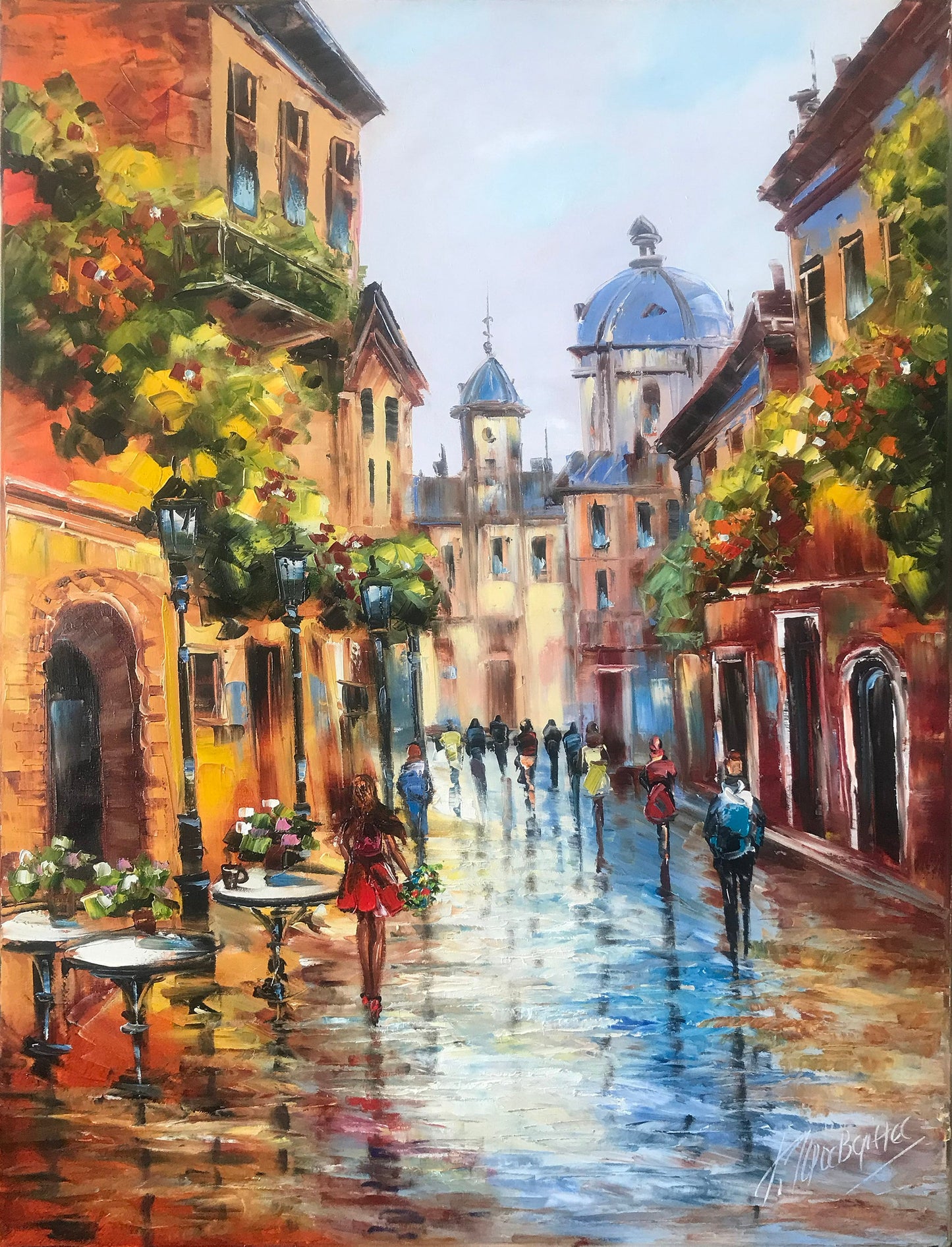 European Street Scene Paintings on Canvas European City Art Old Town Painting Original Street Scenery Painting French Street Art