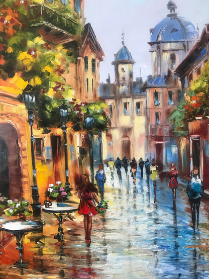 European Street Scene Paintings on Canvas European City Art Old Town Painting Original Street Scenery Painting French Street Art