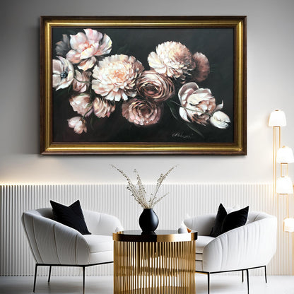 White Peonies Oil Painting Original Peonies Wall Art Black and White Flower Wall Decor Large Peony Painting on Canvas