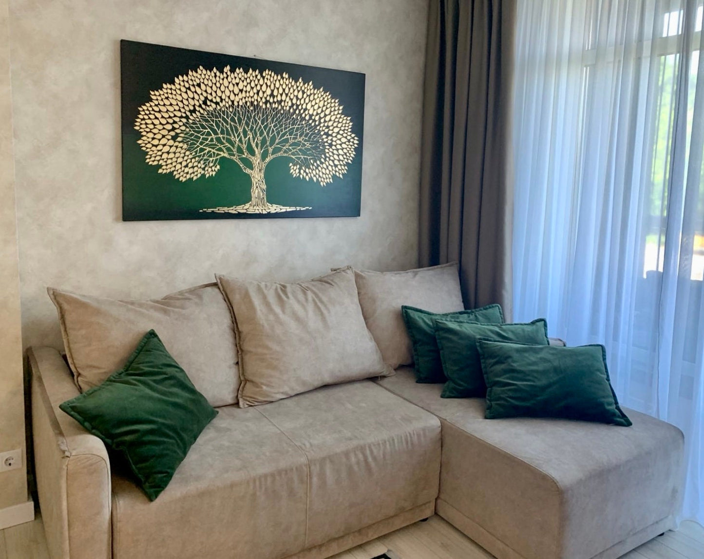 Oak Tree Art on Canvas Golden Tree Painting Green Paintings Acrylic Brush Strokes Modern Artwork Tree of Life Wall Art Oak Tree Art