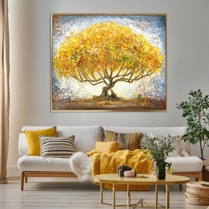 Yellow Tree Painting on Canvas Abstract Tree Wall Art Colorful Tree of Life Abstract Original Tree Painting Large Oak Tree Art