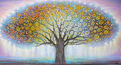 Colorful Tree Paintings on Canvas Vibrant Abstract Wall Art Large Tree Painting Horizontal Family Tree Wall Art Tree of Life Paintings