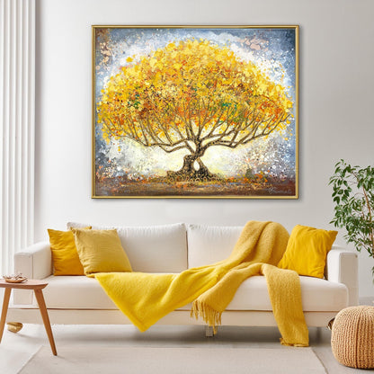 Yellow Tree Painting on Canvas Abstract Tree Wall Art Colorful Tree of Life Abstract Original Tree Painting Large Oak Tree Art