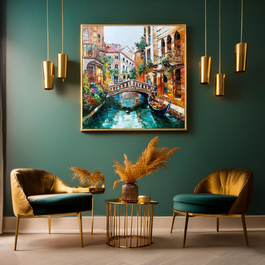 Venice Oil Painting Original Italy Painting Venetian Art Italian Landscape Painting 36x36 Venice Italy Artwork Canvas Venice Canal Painting