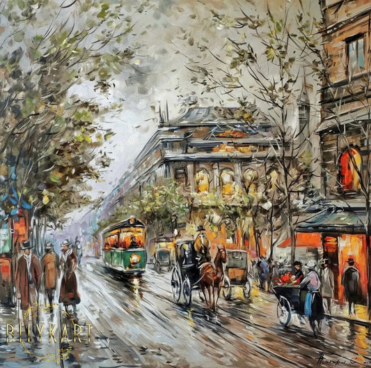 Abstract City Painting on Canvas Cityscape Hand Painted Wall Art Unique Painting Europe City Oil Painting Original Large City Scape Artwork