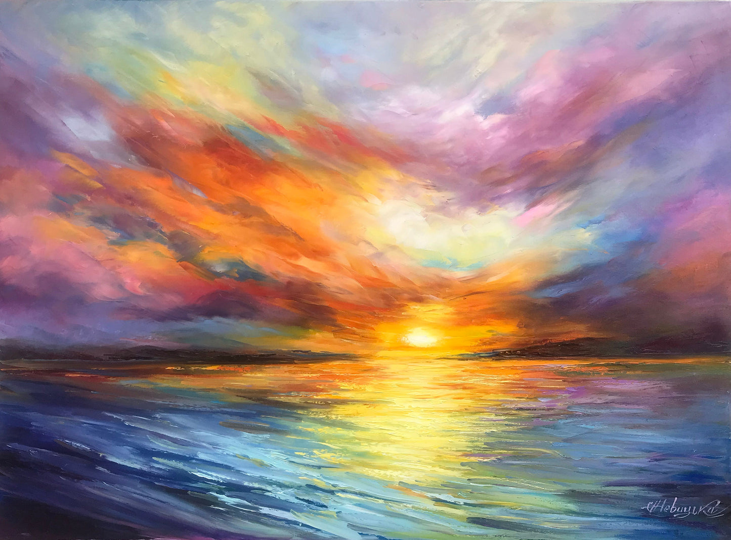 Colorful Seascape Oil Paintings on Canvas Extra Large California Orange Abstract Sunset Canvas Wall Art for Sale