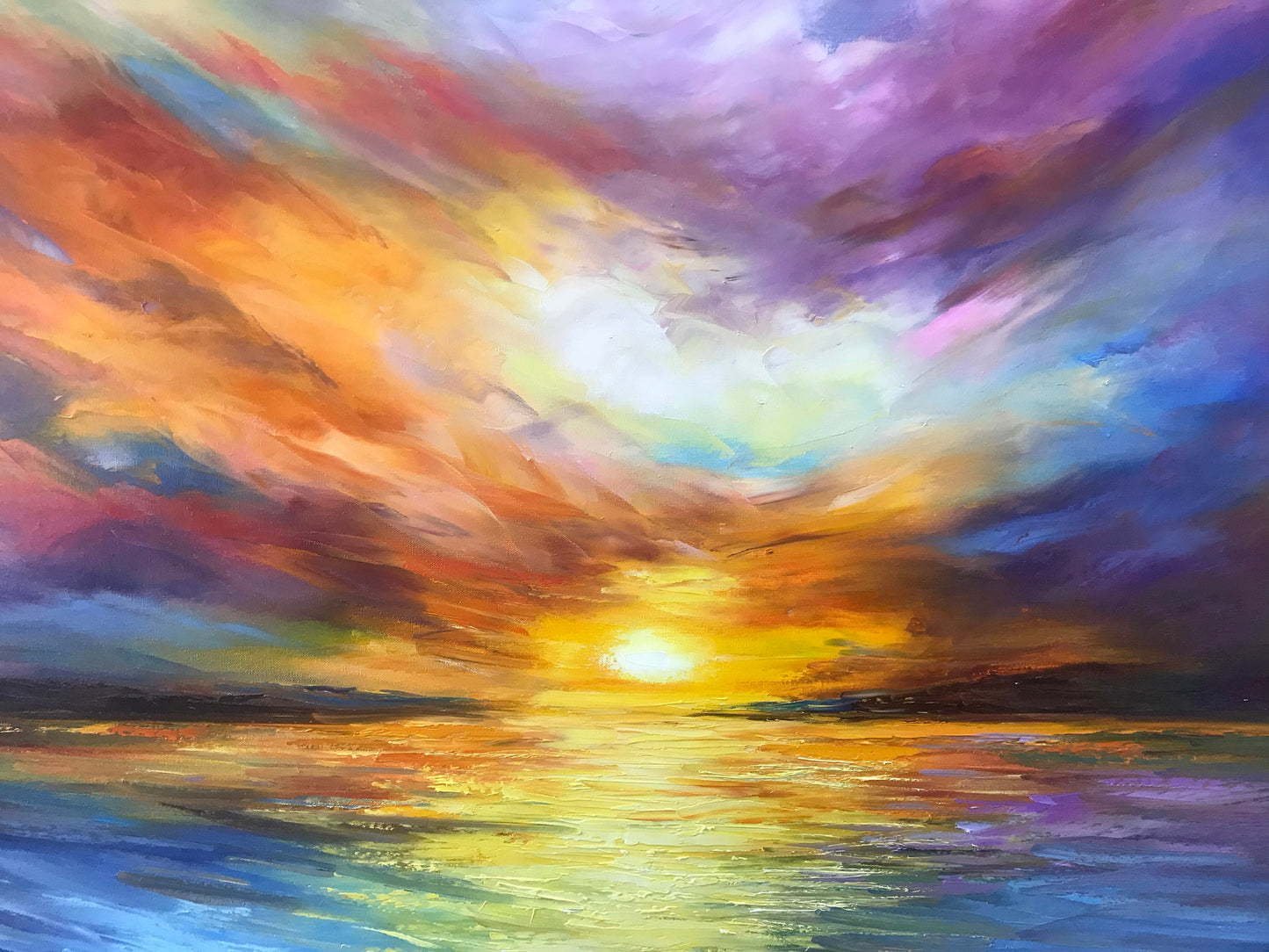 Colorful Seascape Oil Paintings on Canvas Extra Large California Orange Abstract Sunset Canvas Wall Art for Sale