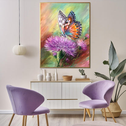 Abstract Butterfly Oil Painting Original Butterfly Wall Art Canvas Scottish Thistle Painting Butterfly Sitting Flower Painting Thistle Art