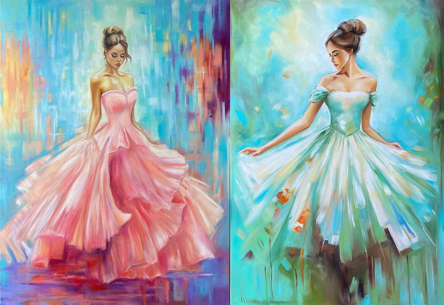 Abstract Women Paintings on Canvas Abstract Woman Wall Art Lady in Pink Dress Oil painting Original Women Artwork Elegant Paintings