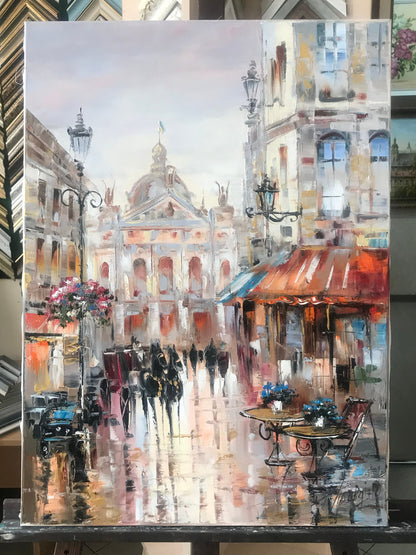 Europe Painting Original Old City Art City Scape Painting Europe Wall Art Budapest Painting on Canvas European Street Scene Painting