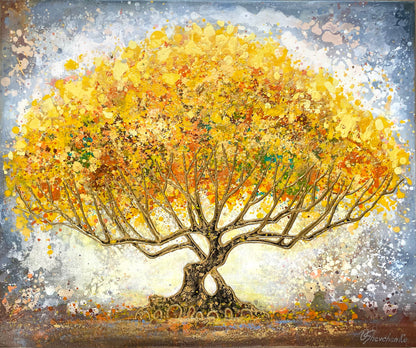 Yellow Tree Painting on Canvas Abstract Tree Wall Art Colorful Tree of Life Abstract Original Tree Painting Large Oak Tree Art