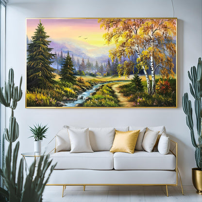 Landscape Amp Scenery Painting Original Sunset Country Landscape Oil Painting Blue Ridge Mountains Wall Art Nature Creek Painting on Canvas