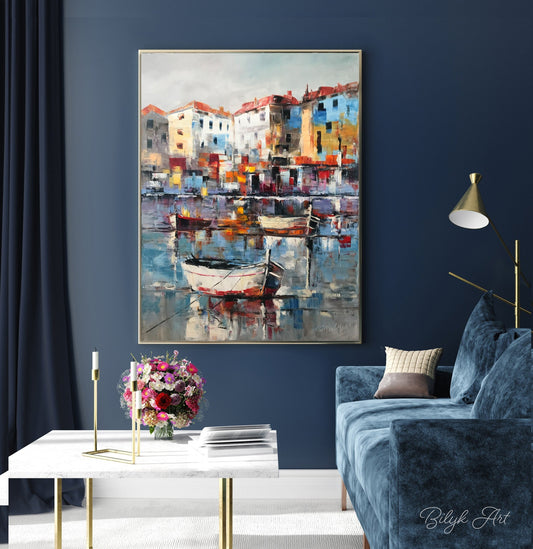 Abstract Sail Boat Painting Original Sailboat Modern Art Yacht Painting Original Boat Art Denmark Painting on Canvas Copenhagen Art