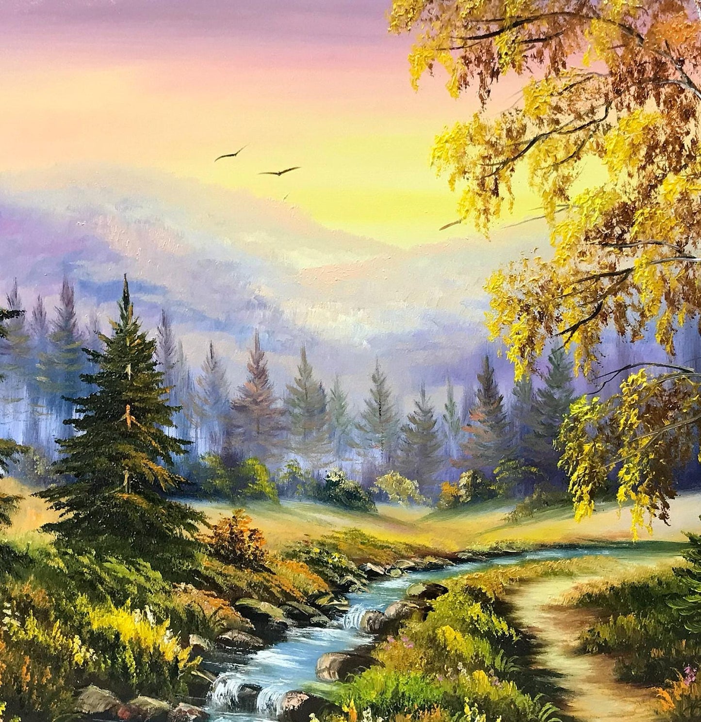 Landscape Amp Scenery Painting Original Sunset Country Landscape Oil Painting Blue Ridge Mountains Wall Art Nature Creek Painting on Canvas